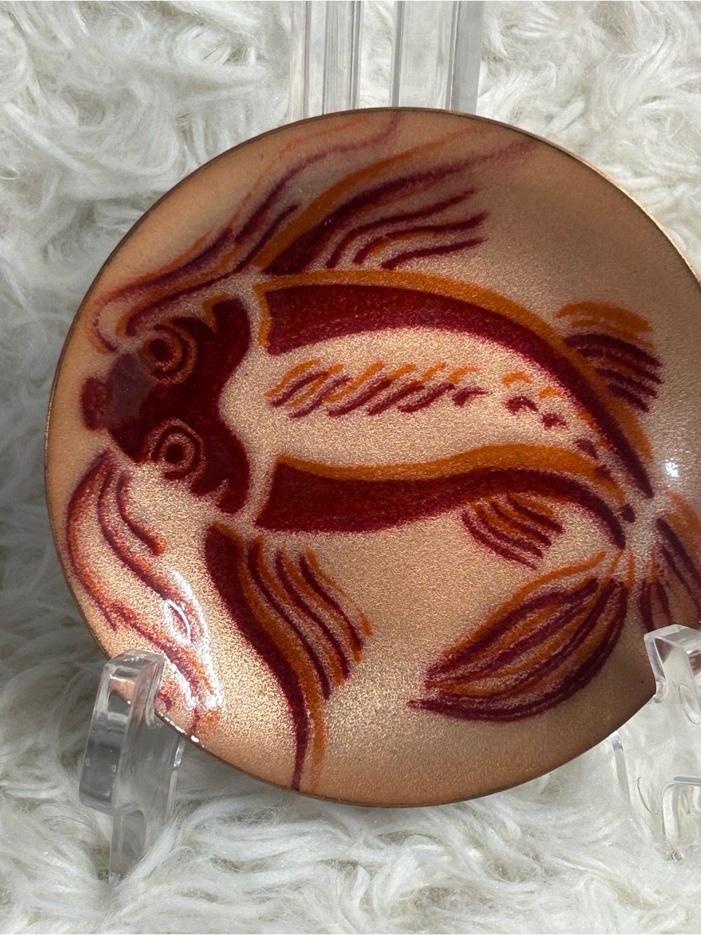 Hand-Painted Fish Accent Plate in Copper and Burgundy